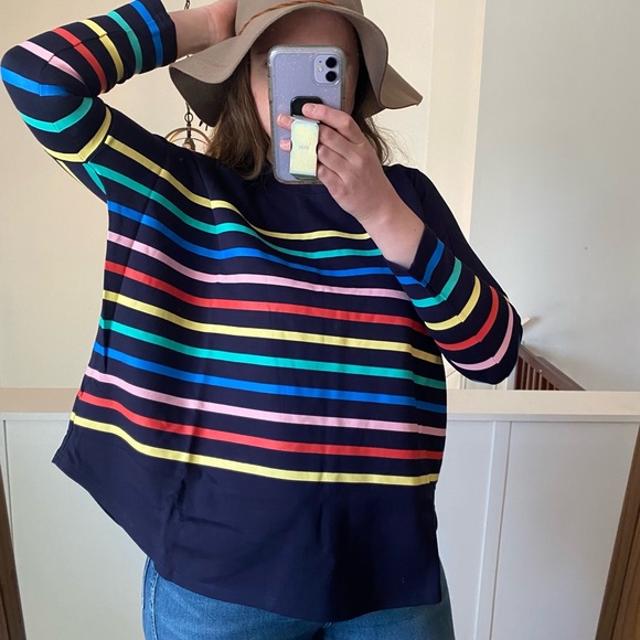 Tuckernuck Tops - NEW Pomander Place by Tuckernuck Navy Blue Rainbow Striped Evie Swing Sweatshirt